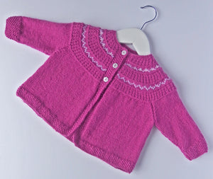 Fairisle yoke cardigan - 100% Baby Alpaca - Fuchsia